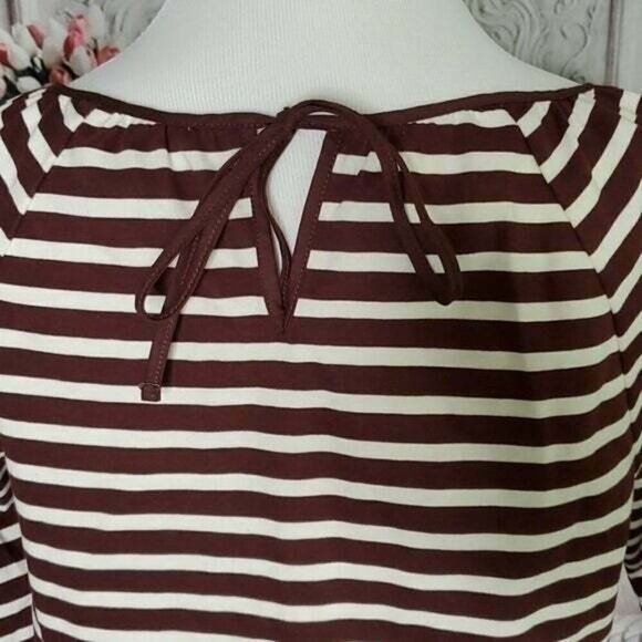 J. Crew Brown Cream Striped Boat Neck Long Sleeve Blouse Shirt Size Small NWOT - Picture 8 of 11